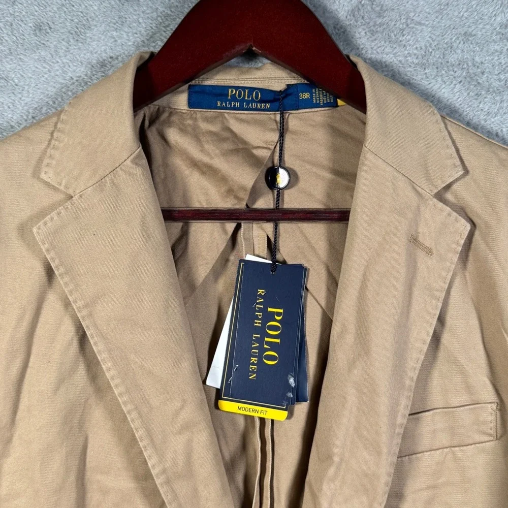 Polo Ralph Lauren Blazer Mens 38R Tan Modern Fit Unconstructed Sport Coat Jacket